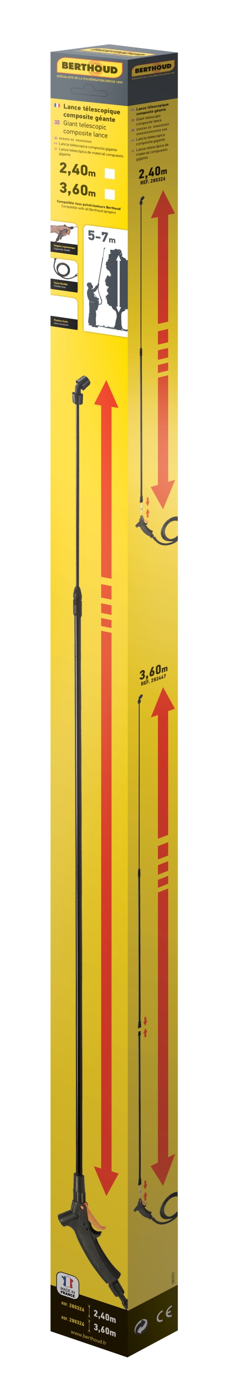 Lance télescopique géante 3,60m avec buses, tuyau et poignée Profile - packaging