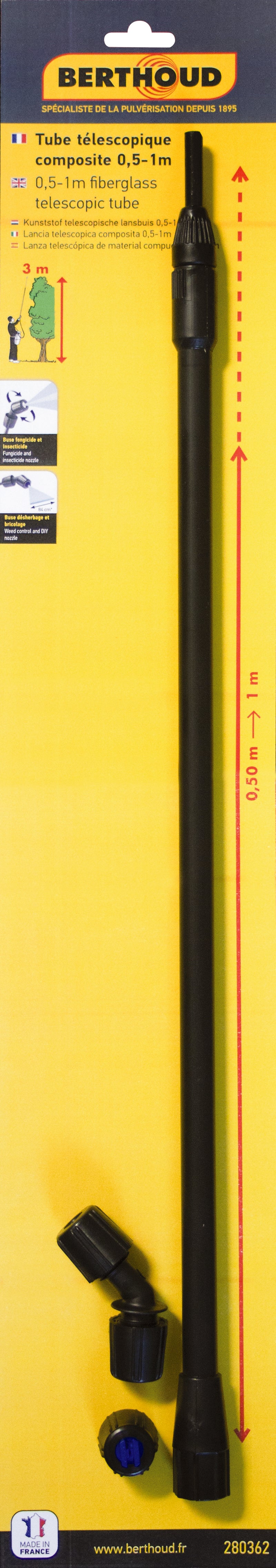 Tube de lance télescopique 0,5m-1m compatible toutes poignées - packaging